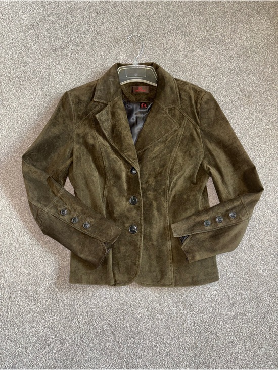 Danier Jackets & Blazers - SizeS-100%GenuineLeather-DANIER-Y2K Women's Olive Suede Blazer Jacket